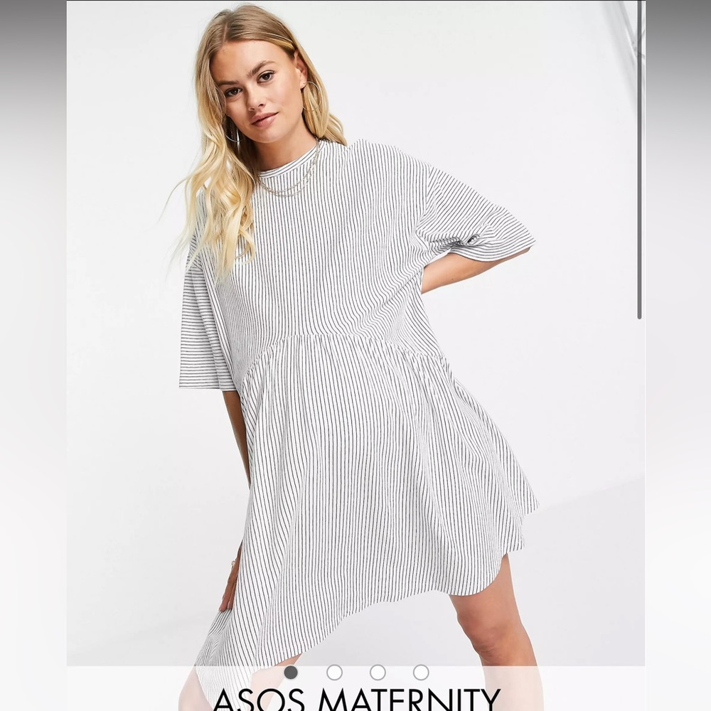 Maternity T-shirt dress white and blue stripes - Picture 3 of 3
